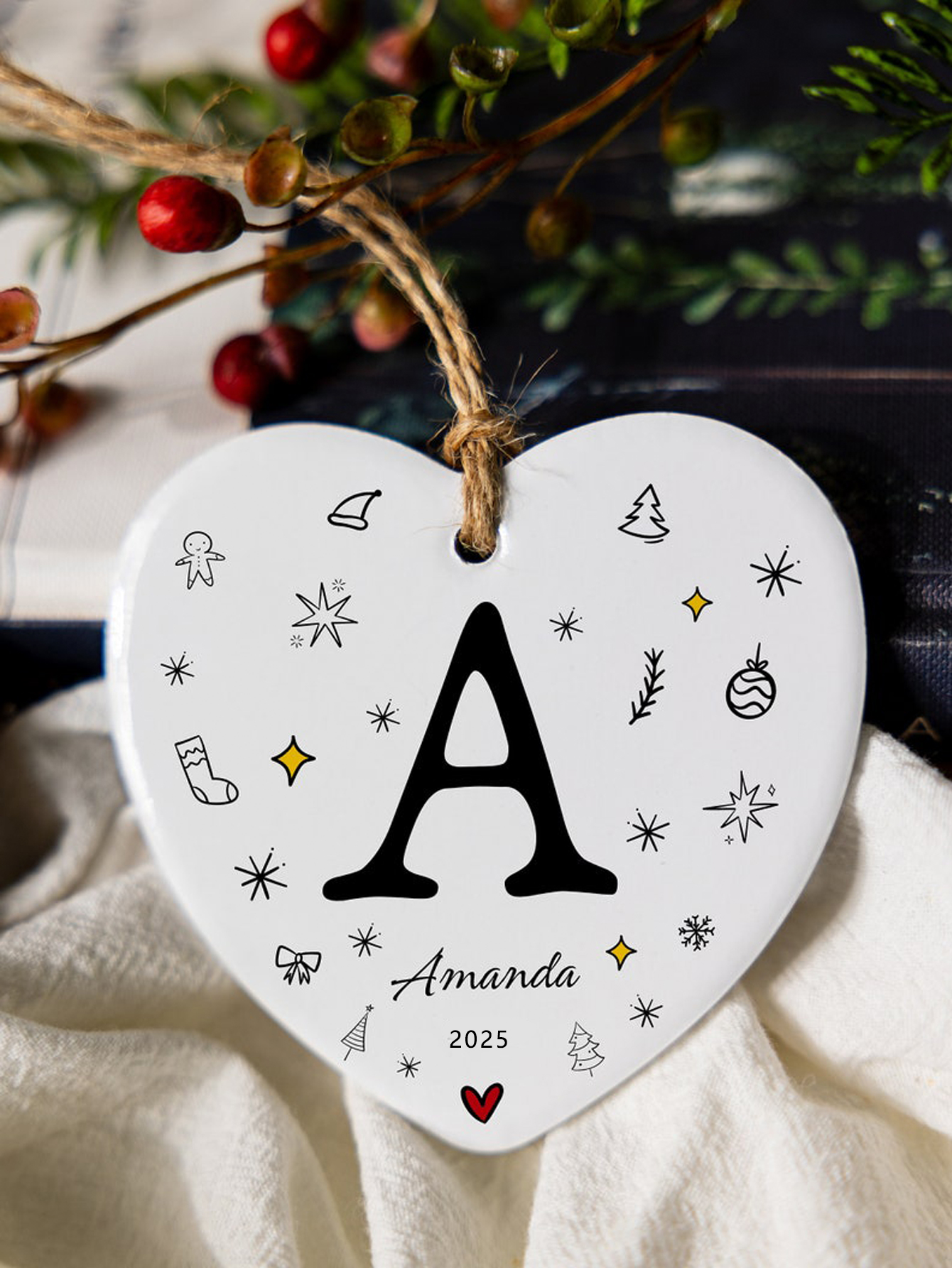 Custom Heart Letter Christmas Ornament